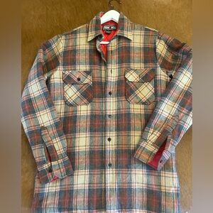 New Ace 100% Cotton Men's  Large Unisex Red Khaki Plaid Quilted Red Lining Warm